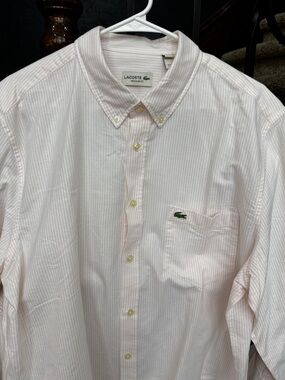 XXL regular fit Lacoste Men’s Light Pink Fine-Stripe Button-Down Shirt